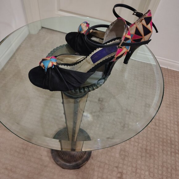 Elegant Black Satin Tango Heels | Multicolor Heel | Women's Size 7 - Picture 3 of 3